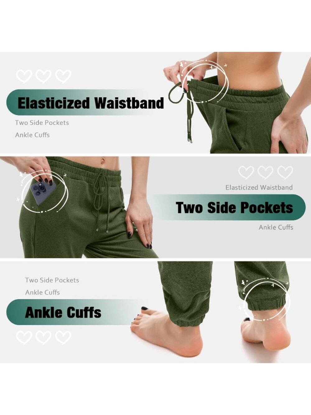 Women's Green Imported Breathable Adjustable Drawstring Sweatpants - Picture 5 of 7